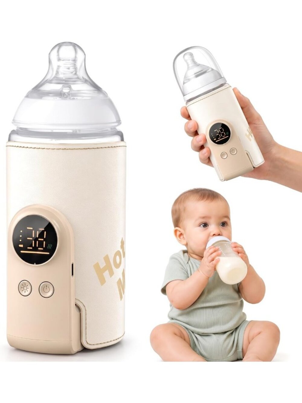 Portable Travel Baby Bottle Warmer, Fast Heating & Rechargeable for On-the-Go